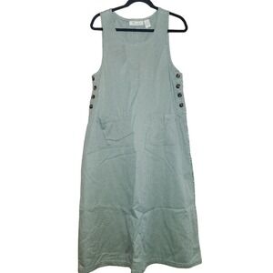 Appleseed's Casual Jumper Dress‎ Green Sleeveless Midi Pockets Button Accent